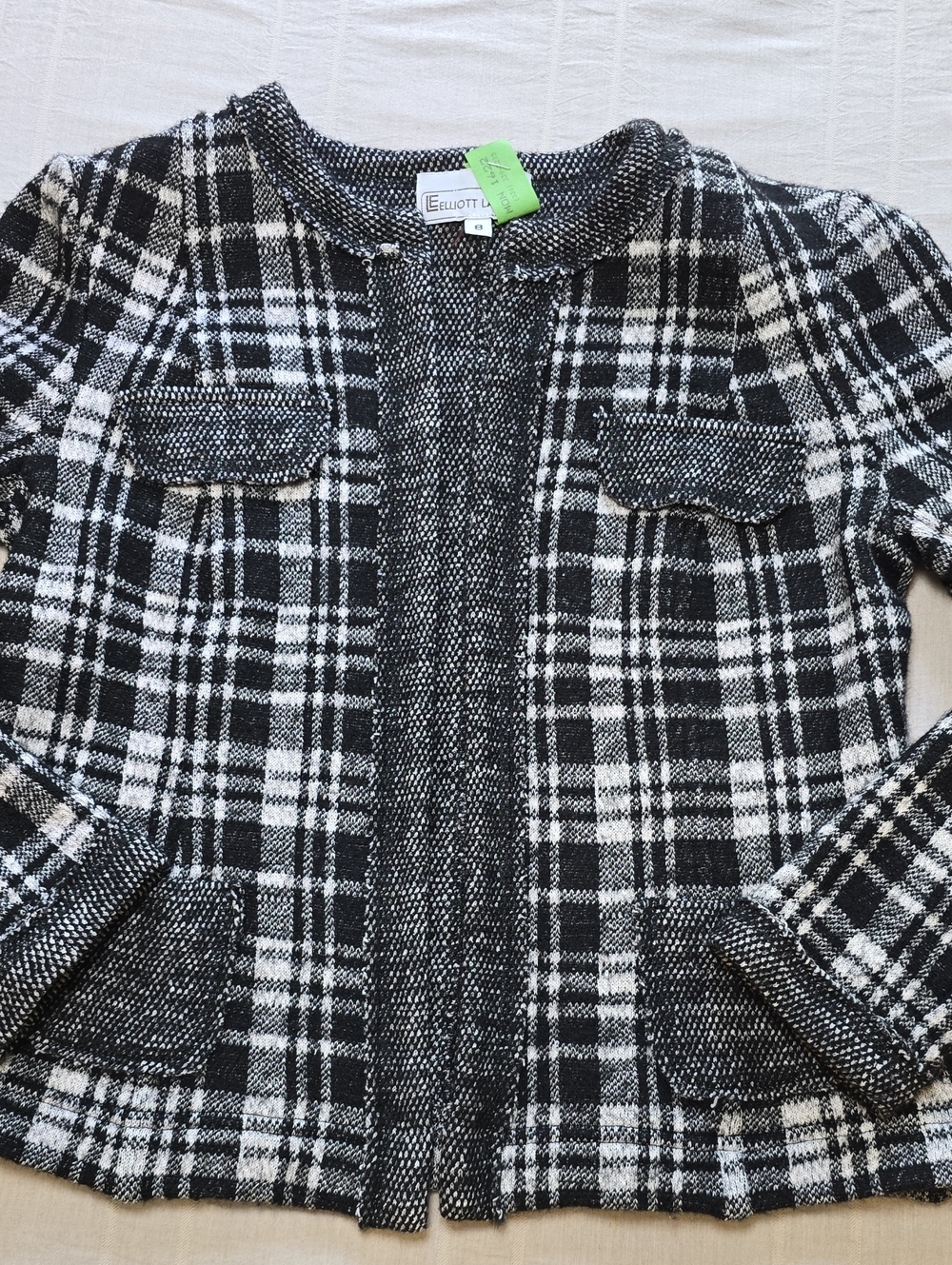 Elliott Lauren Black & White Plaid Tweed Jacket Women's Size 6